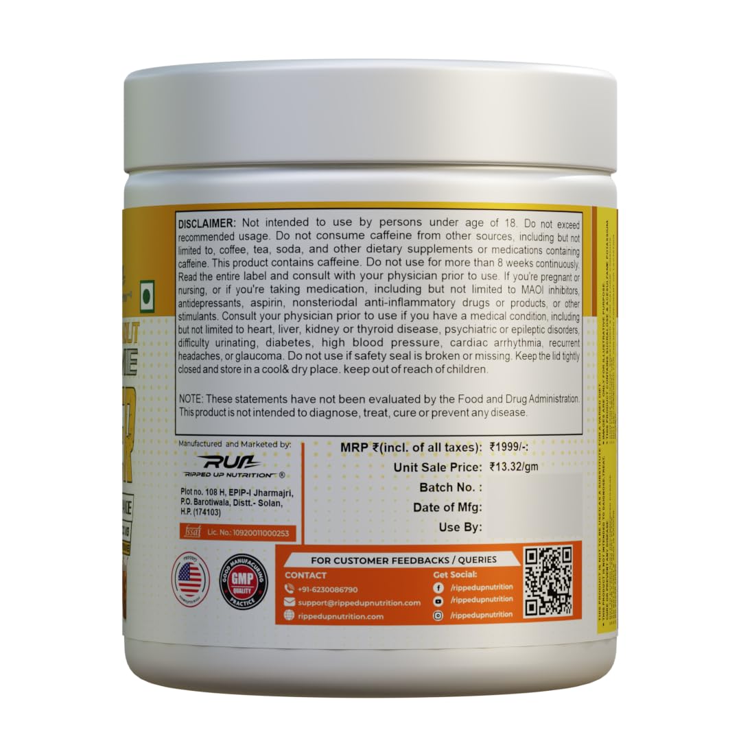 Ripped Up Nutrition Conquer Xtreme Pre-workout | Laser Sharp focus | Sustained released energy | Nitric Oxide Pump |Increased endurance (150 gm, Watermelon) — Amazon image 3