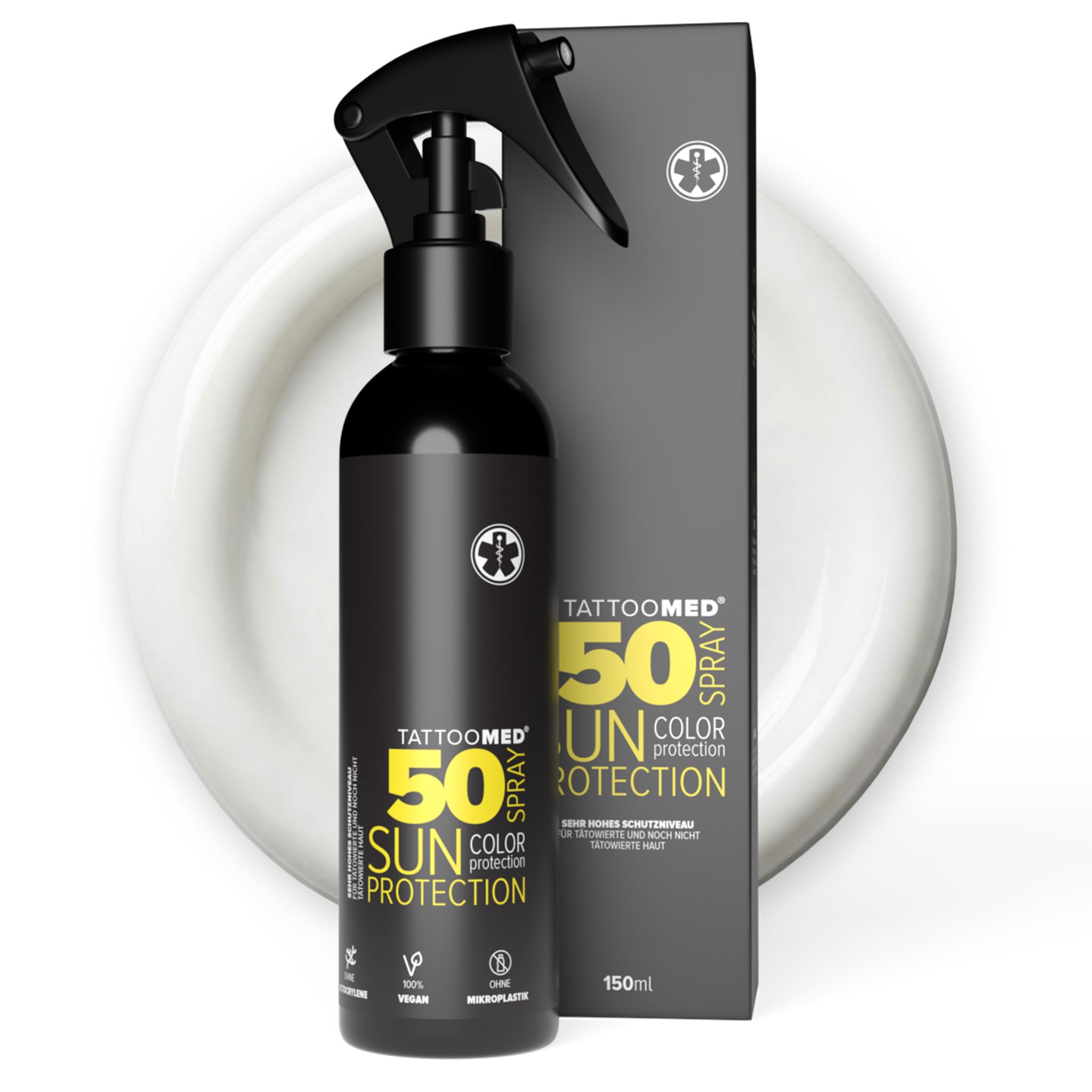Tattoomed Sun Protection SPF 50 Spray – Protection solaire puissante spécialement conçu pour les peaux tatouées – Flacon vaporisateur (150 ml)