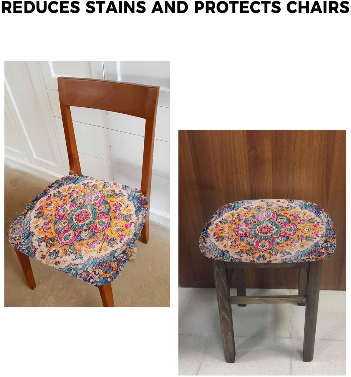 Savannan Dining Room Chair Seat Covers Set of 6 Retro Medieval Turkish Tattoos Removable Stretch Chair Seat Cushion Slipcovers Protector for Holiday Party Festival Decoration, Classic Boho Pattern