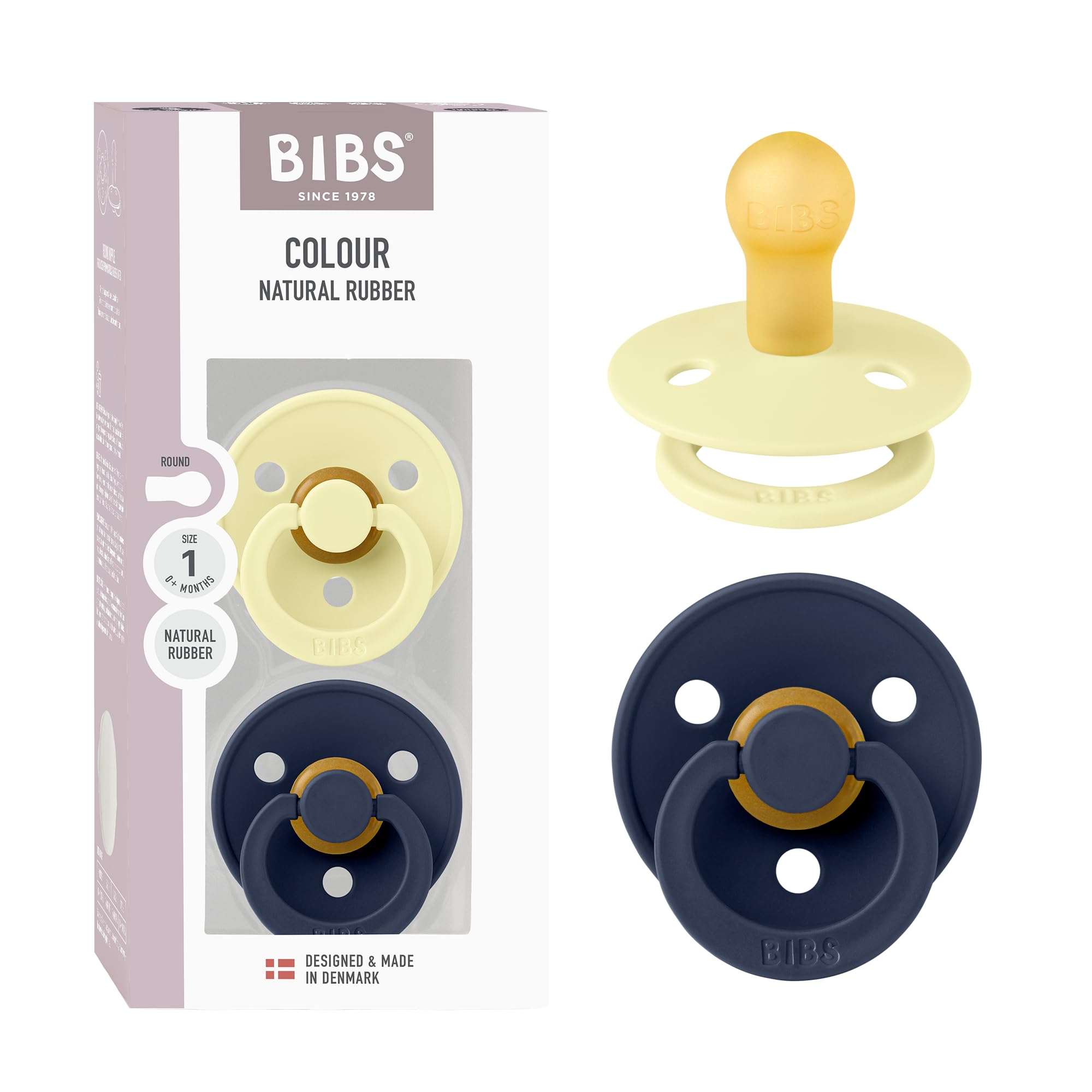 BIBS Colour Paquete de 2 chupetes. Libre de BPA, Tetina redonda. Látex natural, Talla 1 (0-6 meses), Baby Blue/Baby Blue — view 61