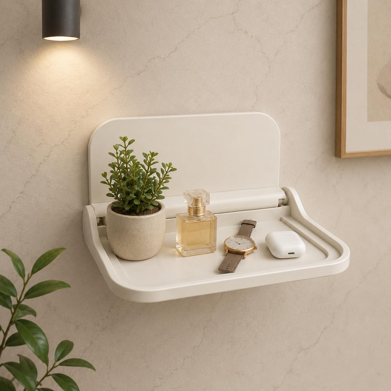 No Drill Foldable Wall Shelf, Self Adhesive Floating Storage Shelf, Wall Mount Organizer for Bathroom Accessories, Kitchen Essentials, Cosmetics, Perfume, Keys & Small Items-picture-31