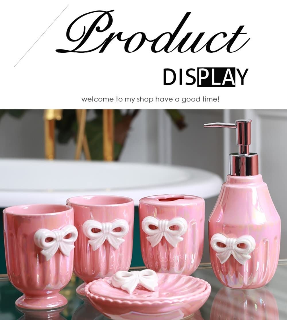 DSMYYXGS 4/5 Piezas Juego de Accesorios for Baño Adornos de Cerámica Linda Nudo de Proa Porta Cepillos de Dientes, Jabonera, Dispensador de Jabón, Vaso for Enjuague Bucal (Size : 4 Pieces)
