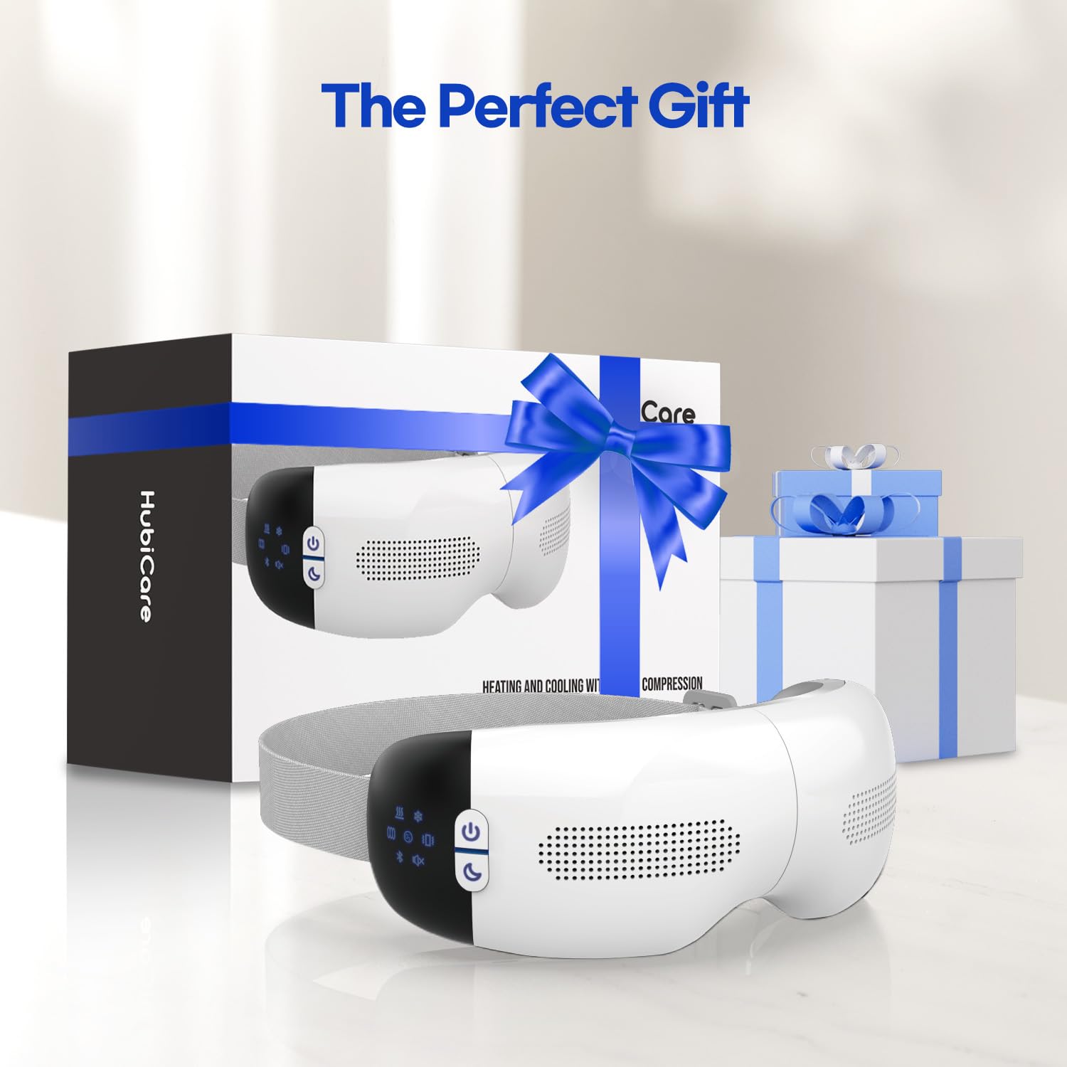HubiCare Massaggiatore per Occhi con Raffreddamento Automatico, Caldo e Freddo, Airbag 3D, Bluetooth, per Occhiaie, Gonfiore, Occhi Secchi, Emicrania, Relax e Sollievo dallo Stress (Bianco)