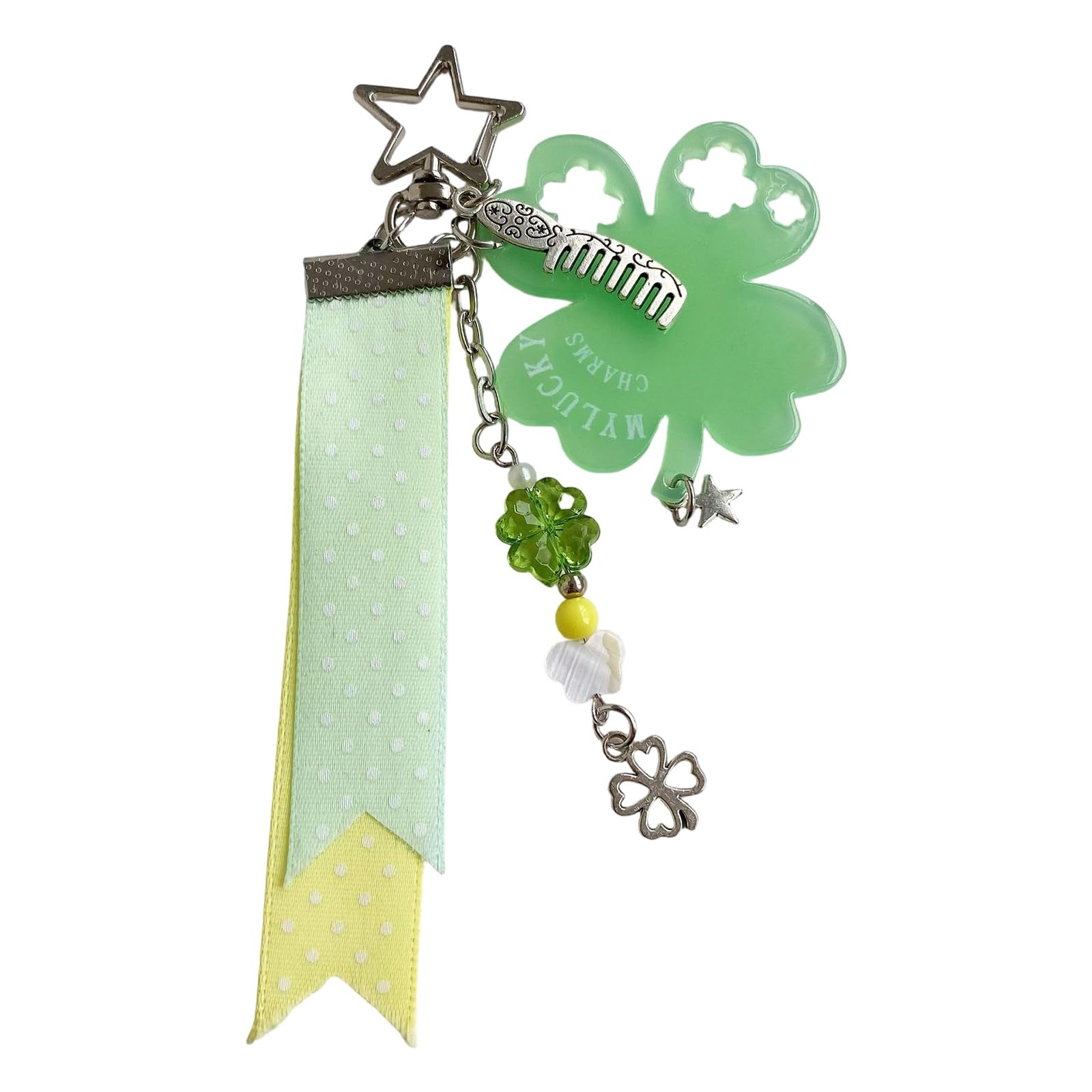 BWANGIAO Four Leaves Clovers Keychain Handmade Acrylic Keyring With Lace And Polkas Dot Stylish Backpack Accessory