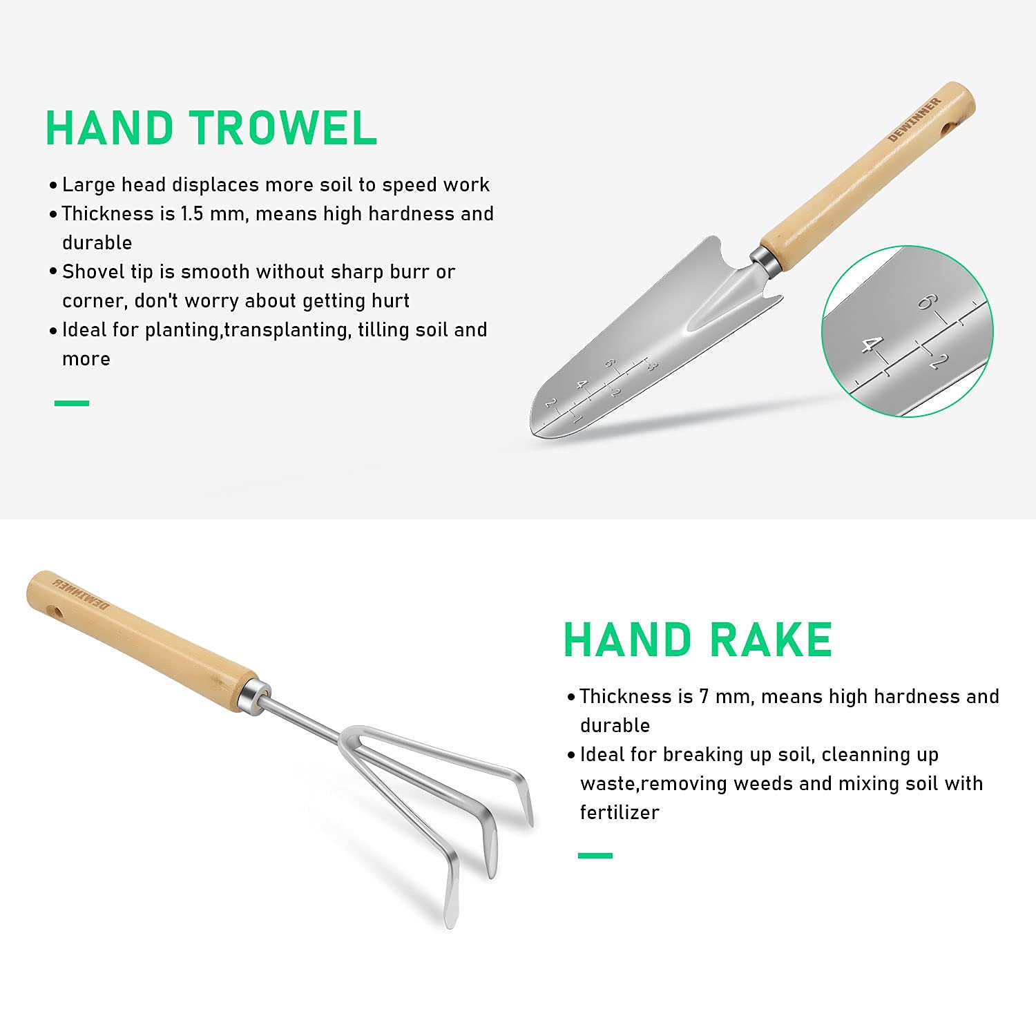 DEWINNER Gartenwerkzeug-Set – 23-teiliges strapazierfähiges gartenset Werkzeug,Garden Tools inklusive Handschuhen und Tasche für Damen und Herren