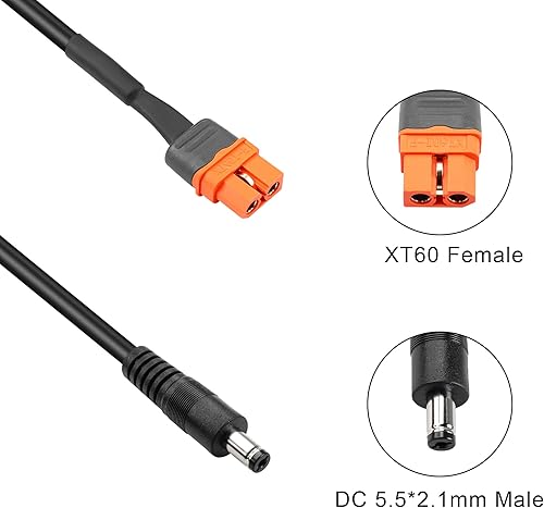 Miniatura 2 de PNGKNYOCN Cable de alimentación de CC a XT60, 1M3FT 14AWG DC 0.217 in X 0.083 in macho a XT60I (2+1) con cable adaptador hembra de pin de señal