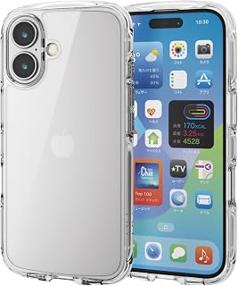 ELECOM iPhone 16 手机壳 透明 耐冲击 吸震 混合 薄型 轻量 带挂绳孔 支持无线充电 全周空气垫 带挂绳孔固定片 TOUGH SLIM LITE 透明 PM-A24ATSLACR