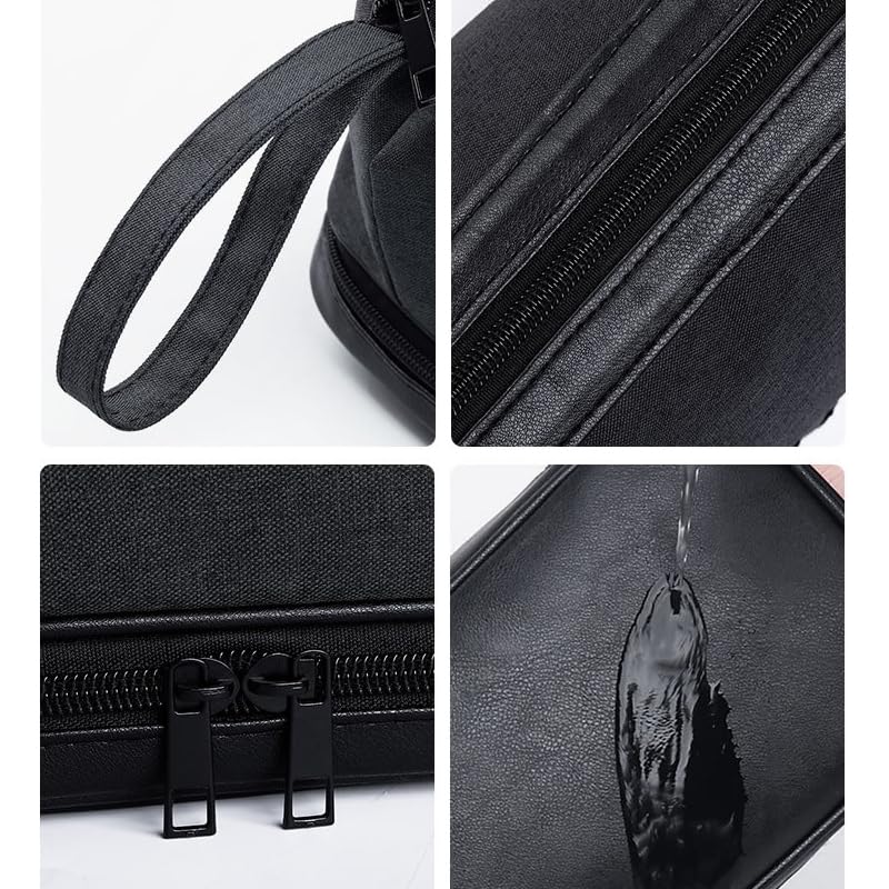 Borsa per Il Trucco da Uomo, Borsa cosmetica a Doppio Scomparto con Cerniera, Organizer di Grande capacità, Impermeabile, Ideale per la Doccia e i Viaggi.