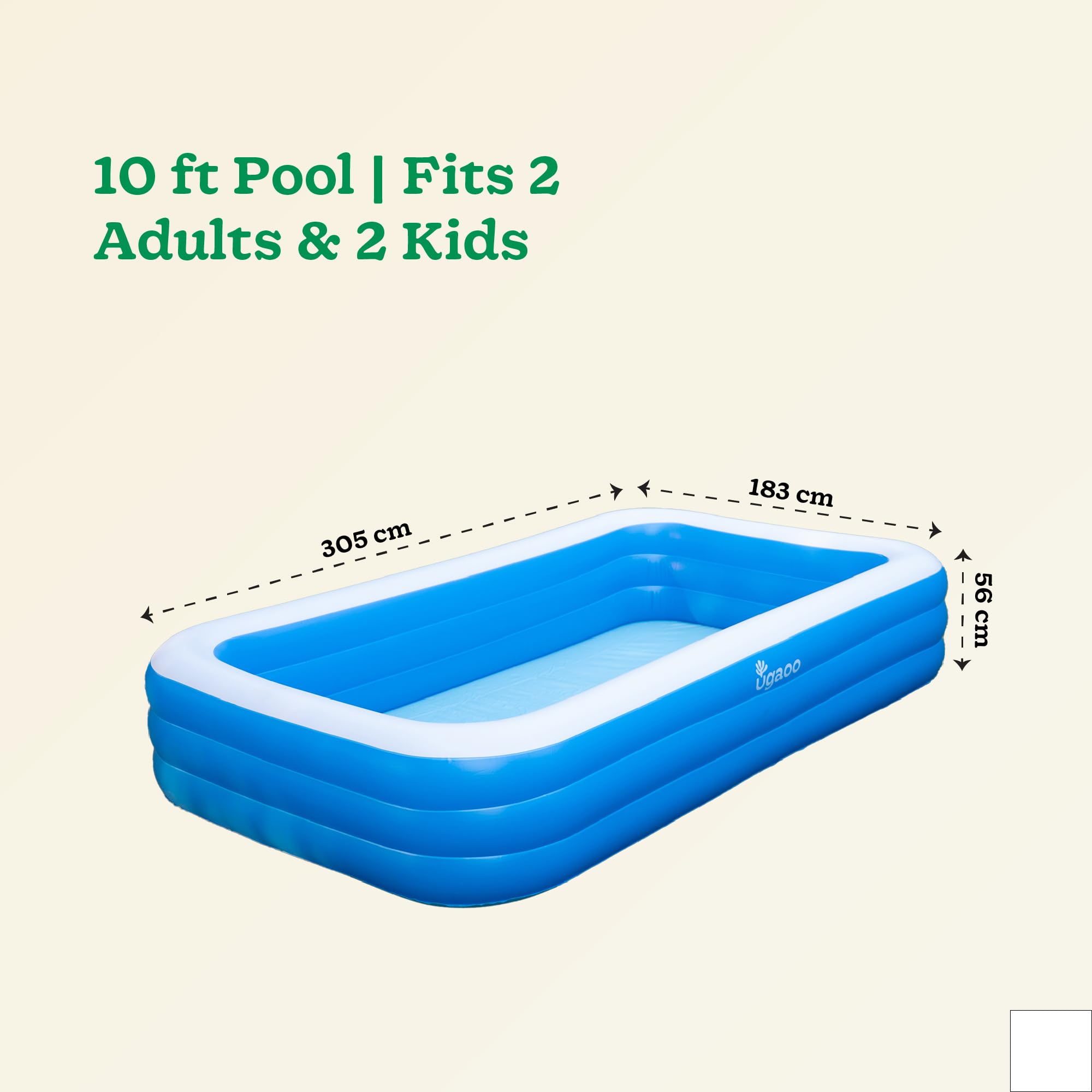 Ugaoo 10 Ft. Swimming Pool for Adults & Kids with 2-Way Electric Pump | Rectangular Bath/Water Tub for Adults with 3-Ring Design | Durable & Scratch-Proof - Image 5 thumbnail