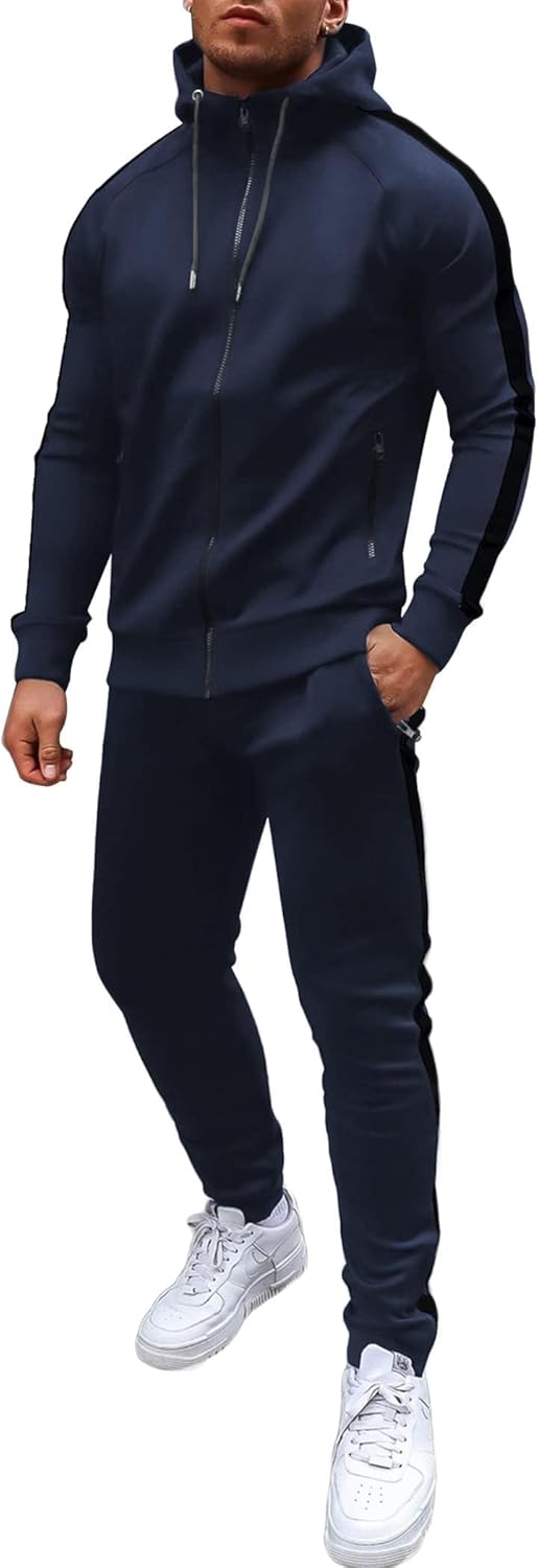COOFANDY Tracksuit Mens with Zipper Pockets Full Zip Hoodie Sweatsuit 2 Pieces Running Jogging Sports Casual Sweat Suits