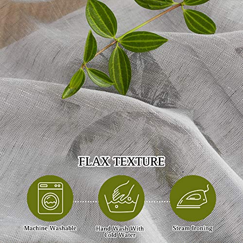 NICETOWN Sheer Linen Bedroom Window Curtains 84 inches Length, Grommet Privacy Semitransparent Light Filtering Flax Sheer Window Treatment for Living Room, Grey, W52 by L84, 1 Pair
