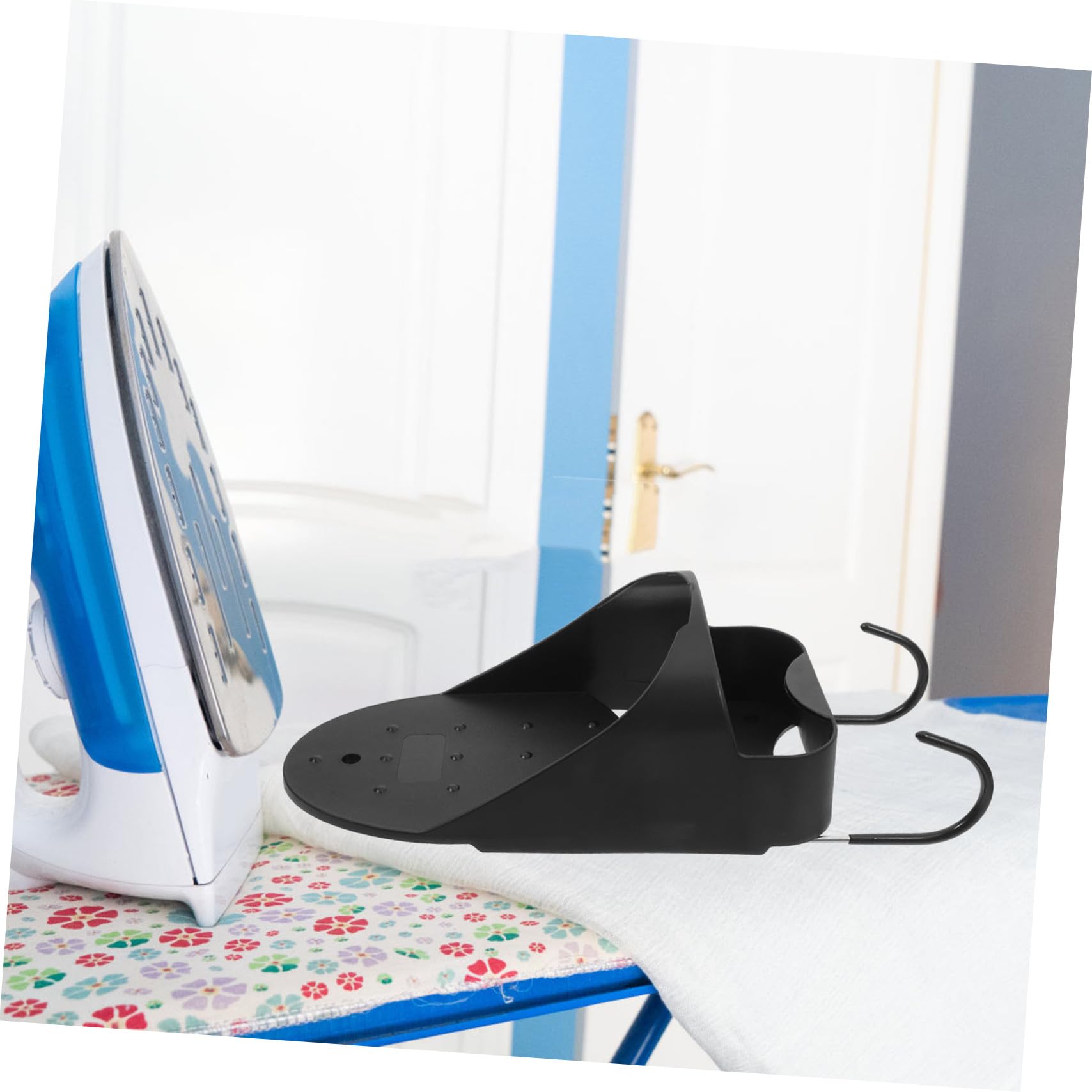Porta Asse da Stiro e Ferro Elettrico da Parete per Camera Hotel Supporto Muro Resistente con Ganci Rimovibili Organizer Compatto per Bagno e Lavanderia Nero