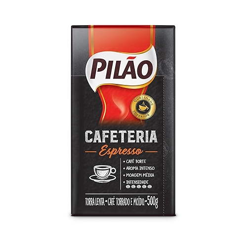 Café Pilão Torrado e Moído Cafeteria Espresso, Torra Forte, Embalagem a Vácuo com 500g