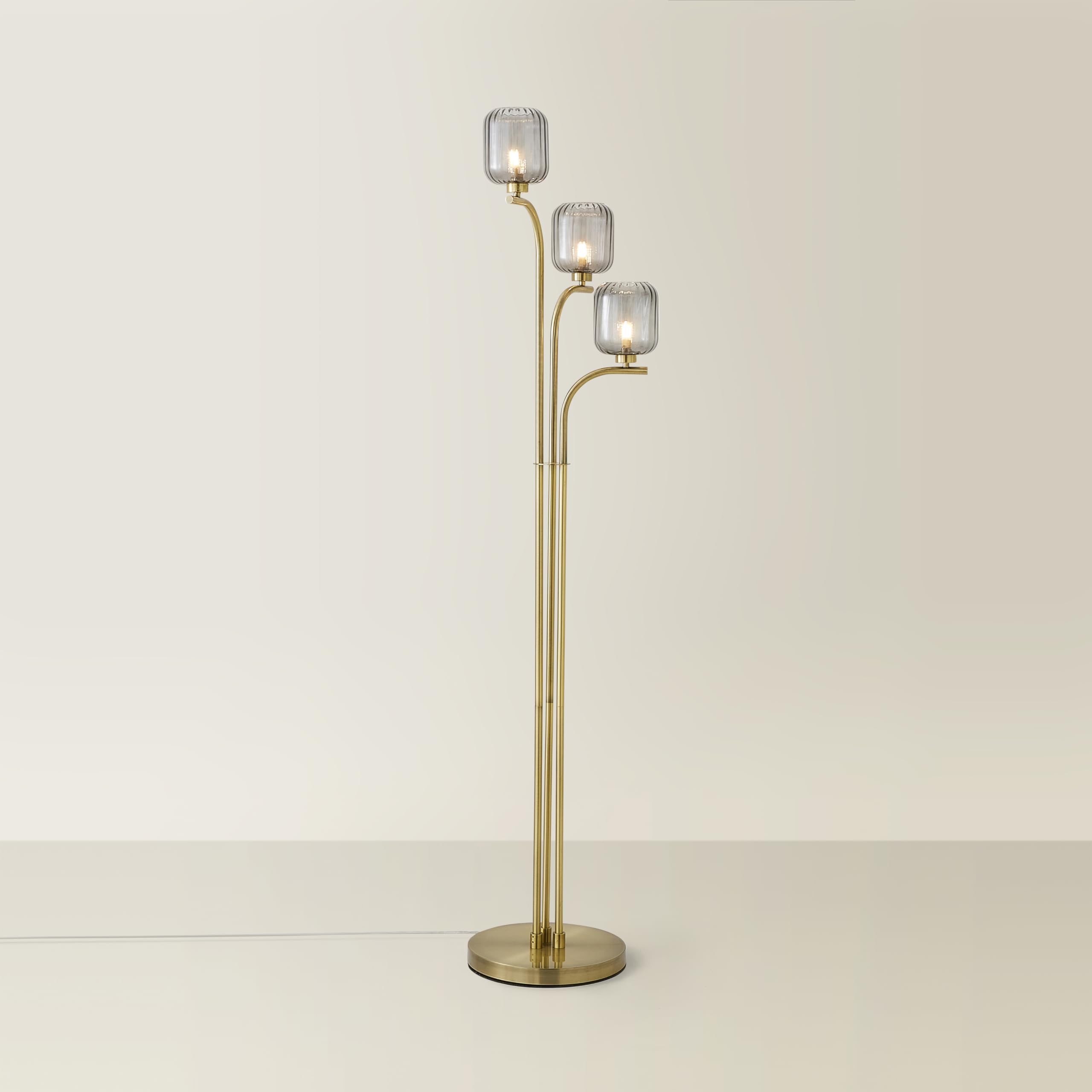 ValueLights | Gold 3 Arm Free Standing Floor Lamp with Smoked Ribbed Glass Shades | Floor Lamps & Torchieres, Home Décor & Improvement Essential