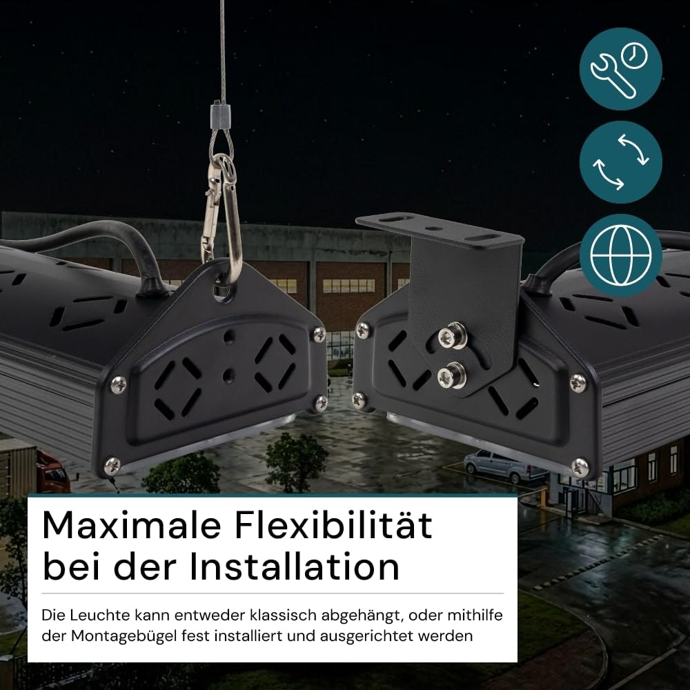 LUXULA LED Hallenleuchte High-Bay Hallenstrahler mit Marken-LEDs - 100W 12000lm - 5000K Neutralweiß Tageslicht - IP65 IK08 - linear - Industrielampe Werkstatt Lager Deckenleuchte Feuchtraumleuchte