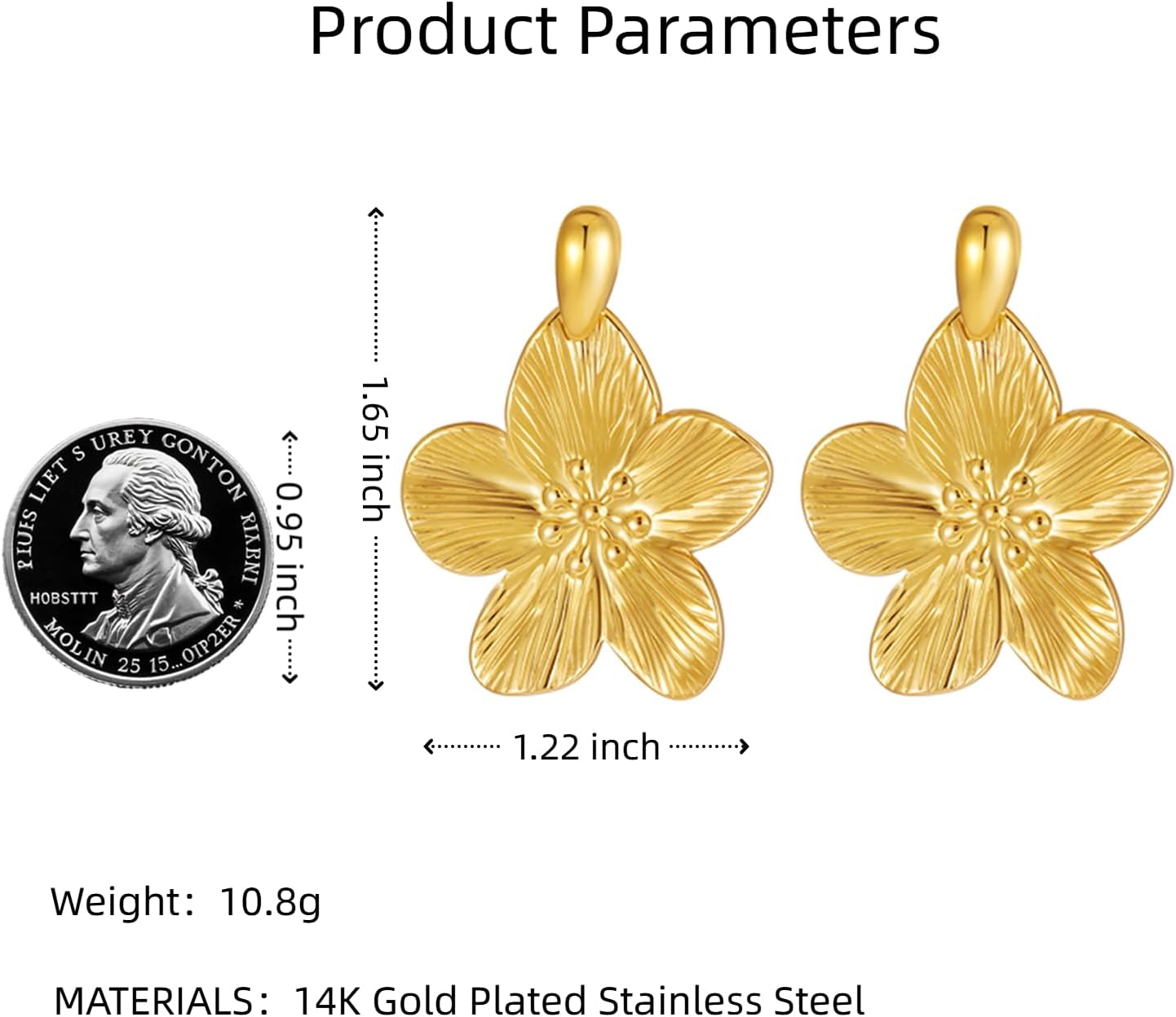 Gold Flower Statement Earrings for Women, Large Chunky Bohomian Summer Beach Floral Earring, Irregular Bold Exaggerated Earrings - Image 4