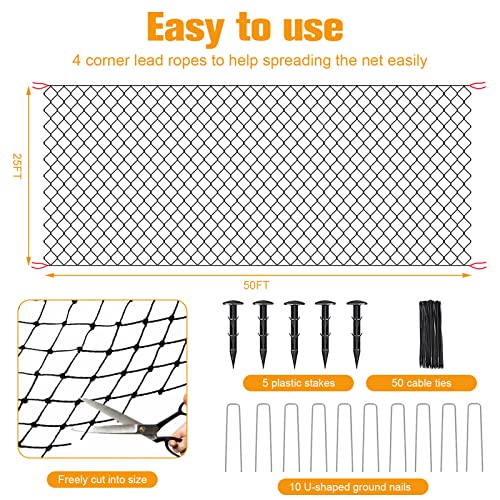 25 X 50 Ft Bird Netting With 2.4 In Square Mesh- Nylon Garden Mesh Netting For Poultry Chicken Coop Roof From Birds Squirrel For Aviary, Pests, Deer Fence Fruit Tree Netting #TOP2