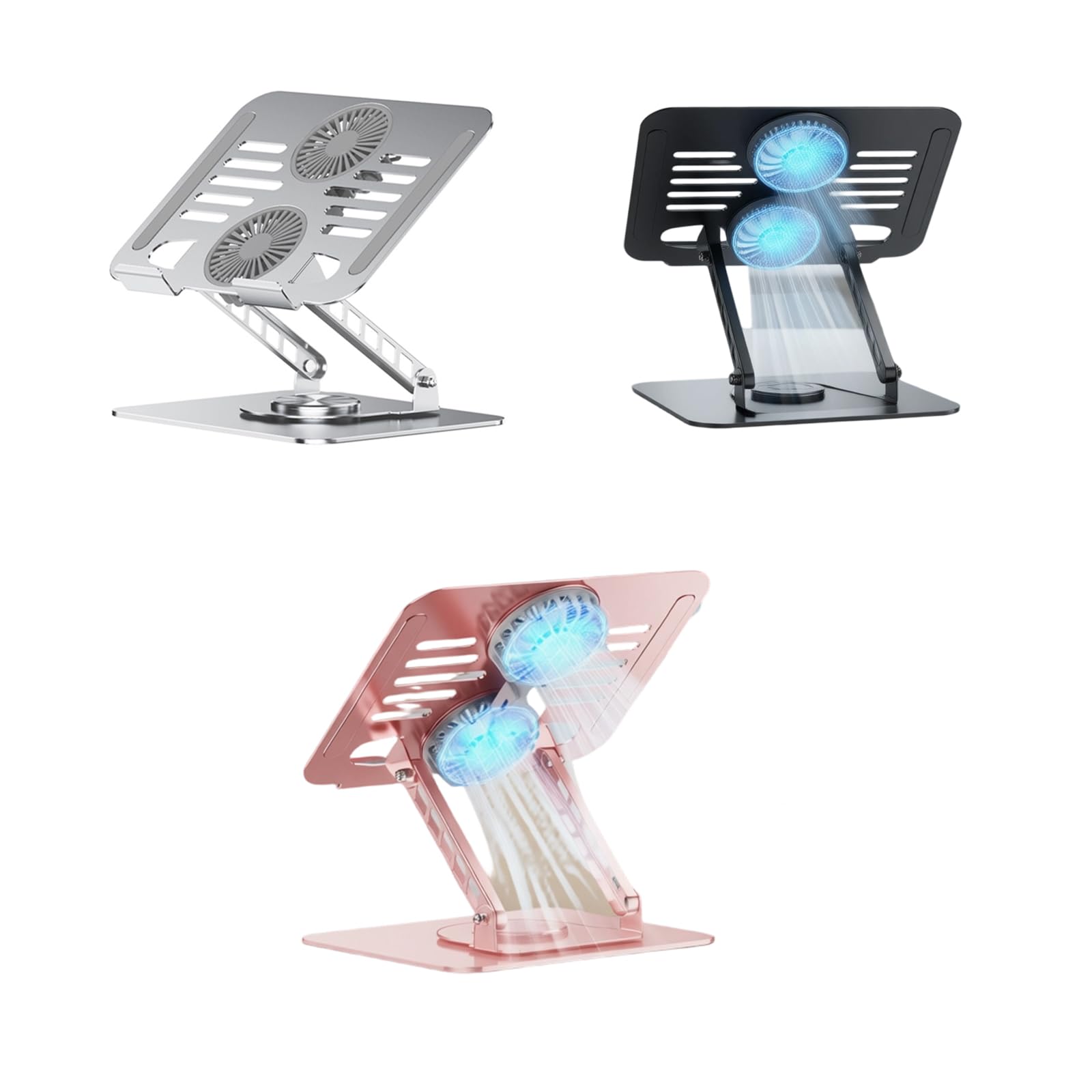 Soporte ergonómico para laptop de 17.3 pulgadas con doble ventilador de refrigeración ajustable en altura y rotación de 360 grados, soporte de refrigeración para laptop