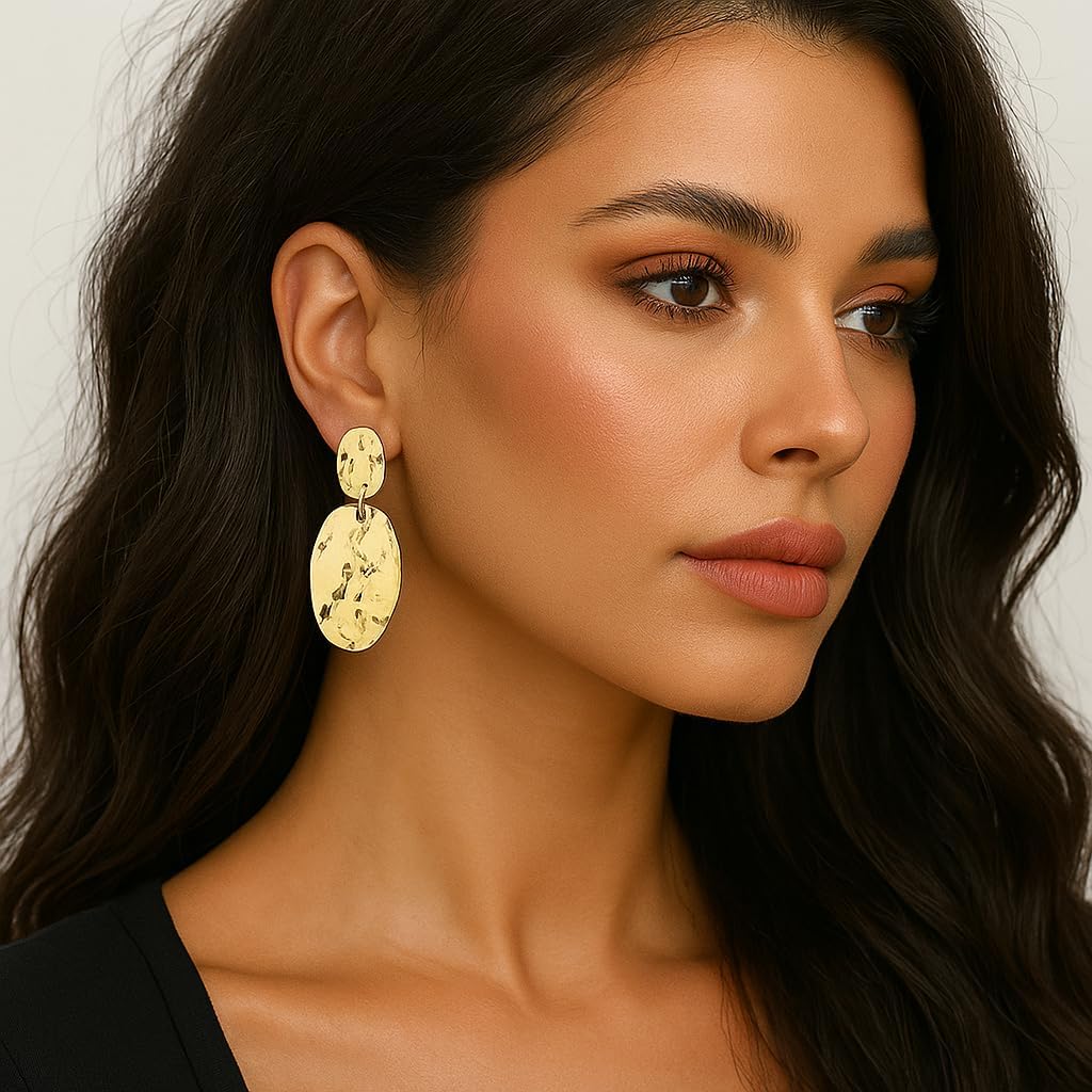 Chunky Irregular Geometry Clip On Earrings for Women, Matte Gold/Silver Retro Oval Dangle Drop Clip Earrings Non Pierced Clips Stetement Jewelry Gifts - Image 4
