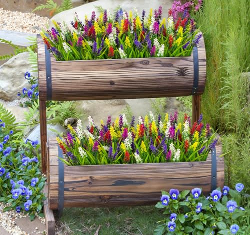 Image of Bassion 24 Bundles Artificial Flowers for Outdoors Fake Lavender, Mixed | UV resistant, plastic faux lavender with monkey grass, outside planter window box garden patio front porch home decor
