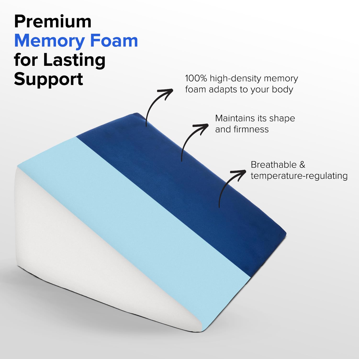 Amazon Basics Memory Foam Orthopedic Wedge Pillow |for Neck, Back Support, Cervical Pain, Acid Reflux, Snoring, GERD, Leg Elevation, Pregnancy -Ultra Soft Washable Velvet Cover -Blue, 25 x 44 x 45 CM - Image 5 thumbnail