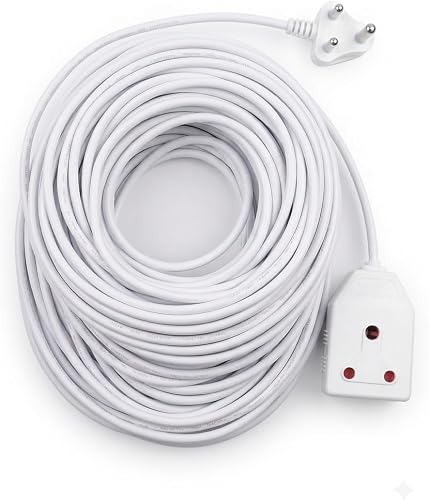 20M White Extension Cord with Single Socket, Long Reach Power Cable, Indoor Use