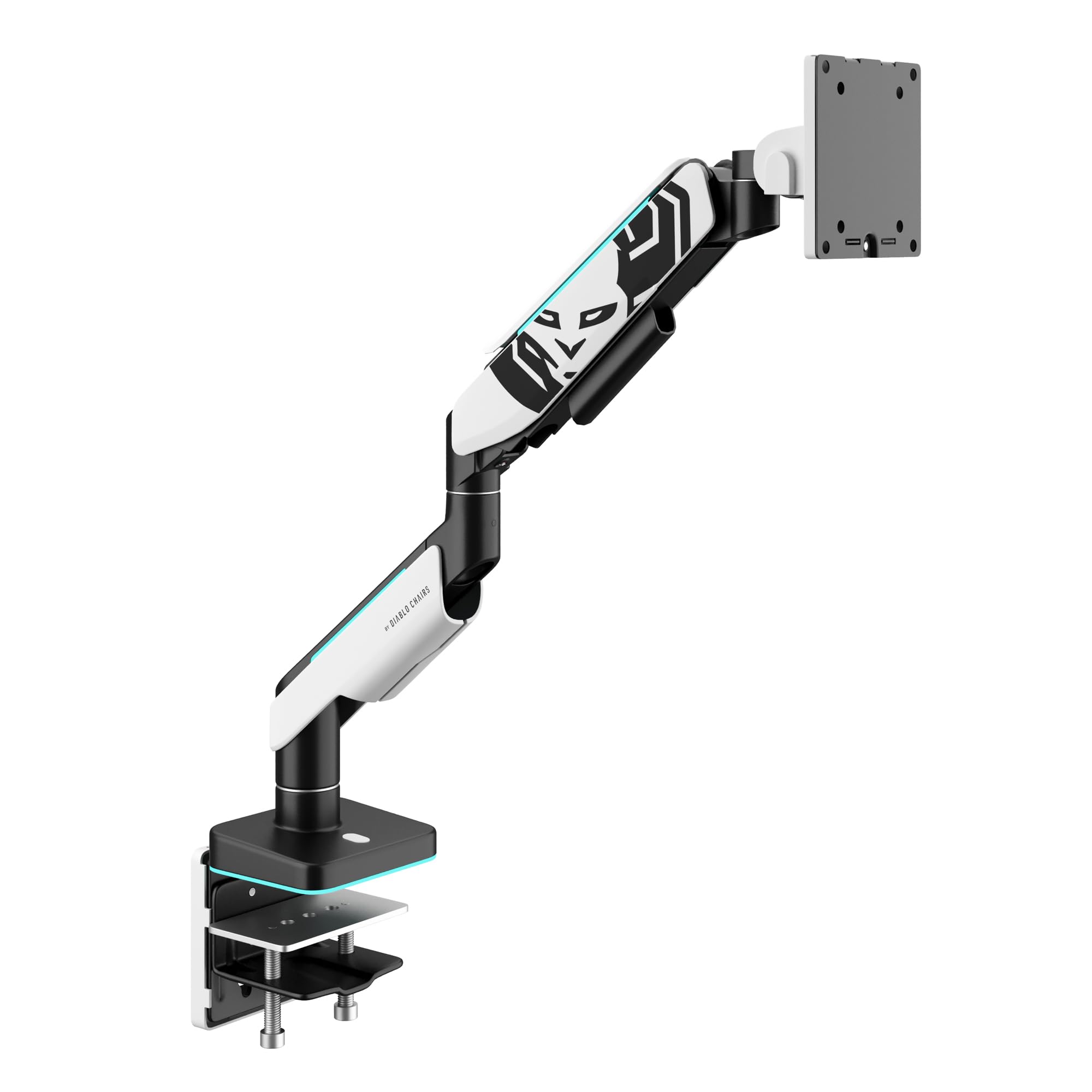 Diablo X-Arm Supporto monitor scrivania Braccio monitor Supporto per schermo da 17 – 49 pollici LED RGB VESA 75 & 100 mm Orientabile Rotazione Gestione cavi Portata fino a 20 kg Bianco-Nero