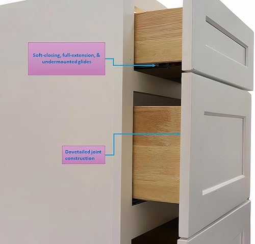 Miniatura 4 de La Royal Base blanca de la vanidad del cuarto de baño de la coctelera de 3 cajones, 18 pulgadas, gabinete de almacenamiento