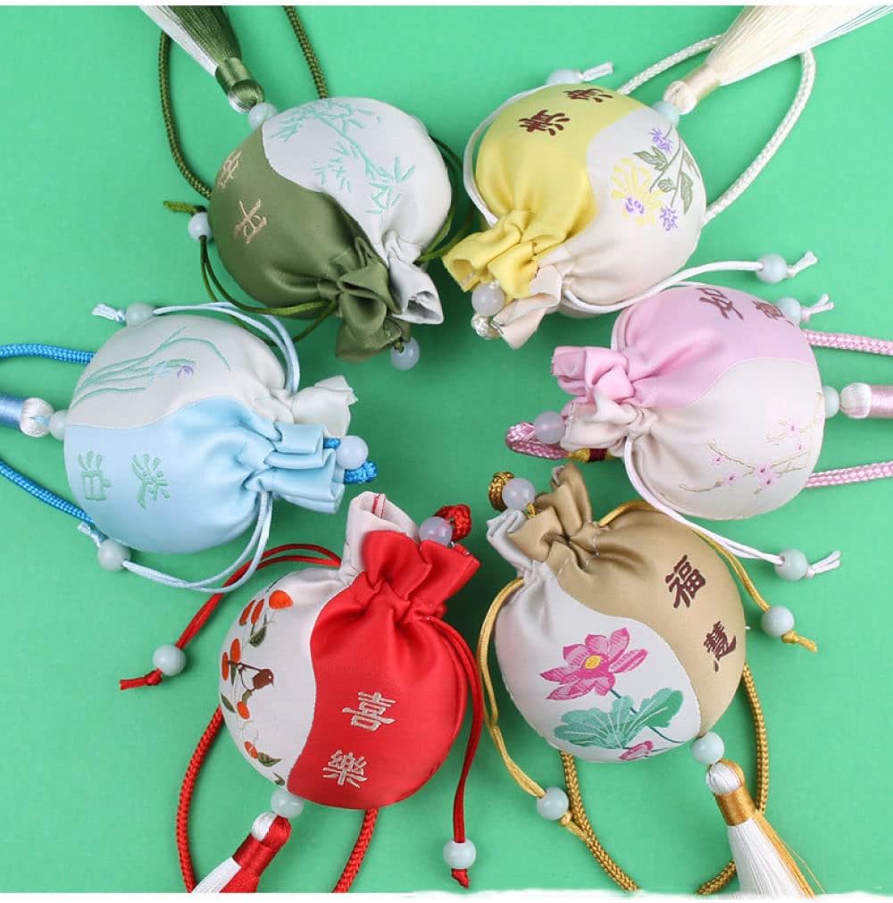 Jewelry Silk Purse, 4 Pcs Sachet Bags Chinese Tradition Pouch Drawstring Gift Bag Empty Scent Bag,Hanfu Accessories Pendants Car Hanging Decoration(Brown)