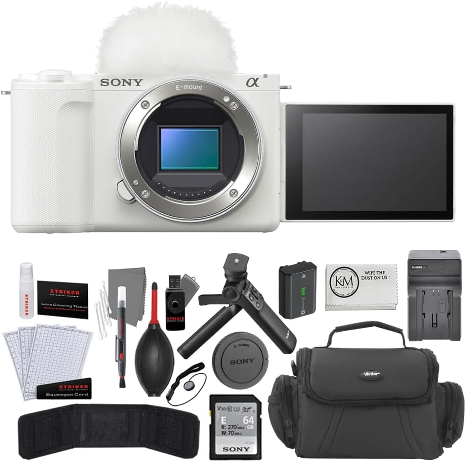 Sony Mirrorless Camera ZV-E10 II | White Sony Vlogger Accessories Kit + Battery Charger + Photo Starter Kit + Camera Case + Microfiber Cleaning Cloth (6 Items)