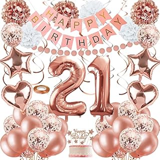 21st Birthday Party Decorations kits for Girls Women,Rose Gold 21 Happy Birthday Decorations for Her,Rose gold Confetti Balloons,21st Happy Birthday Banner Kits