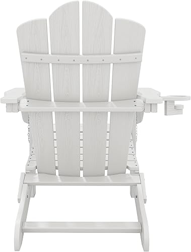 Miniatura 4 de KINGYES Silla Adirondack plegable, sillas de patio HDPE para todo tipo de clima con soporte para tazas, sillas de madera texturizada para hoguera