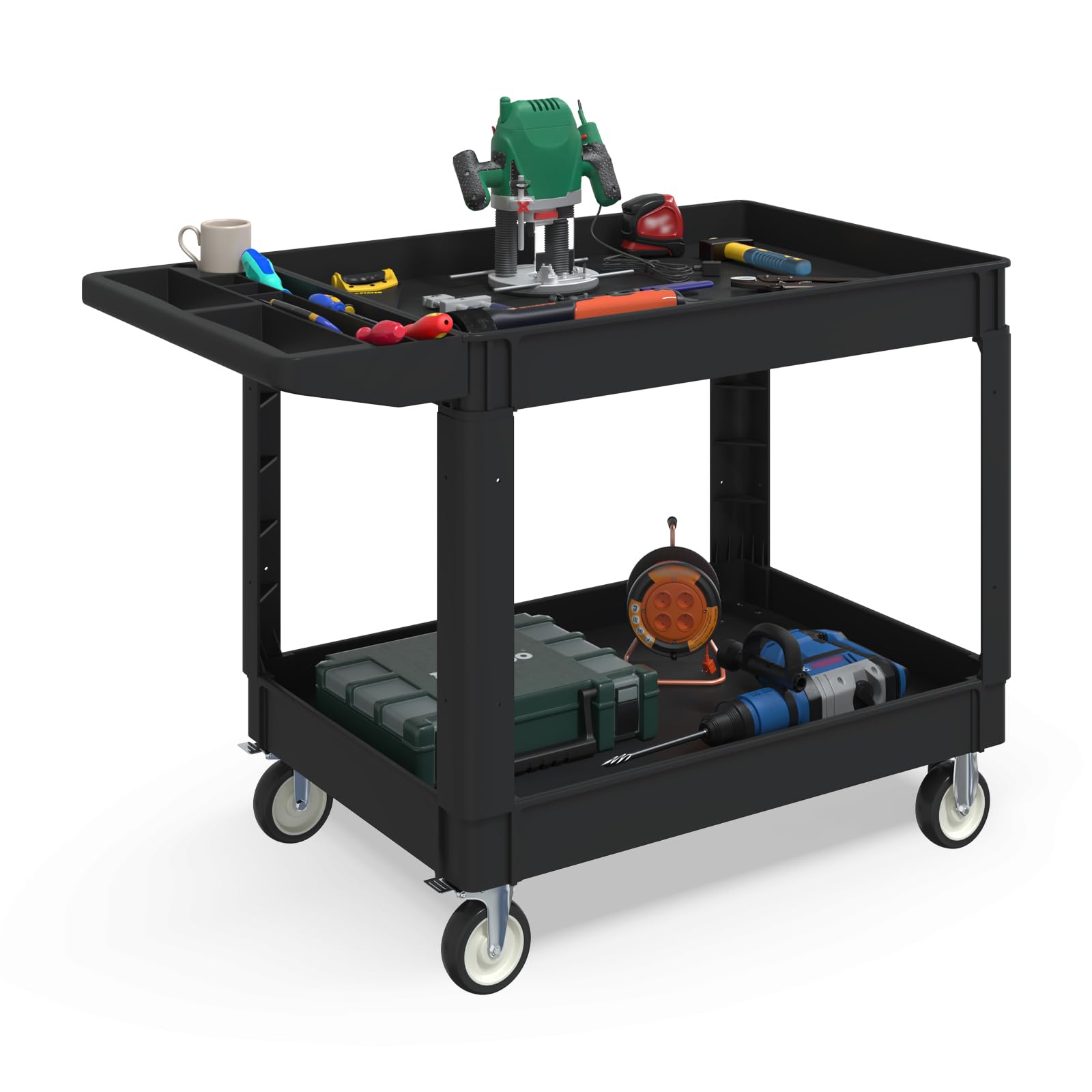 Utility Service Cart, 2-Shelf Plastic Rolling Tool Cart (45.7