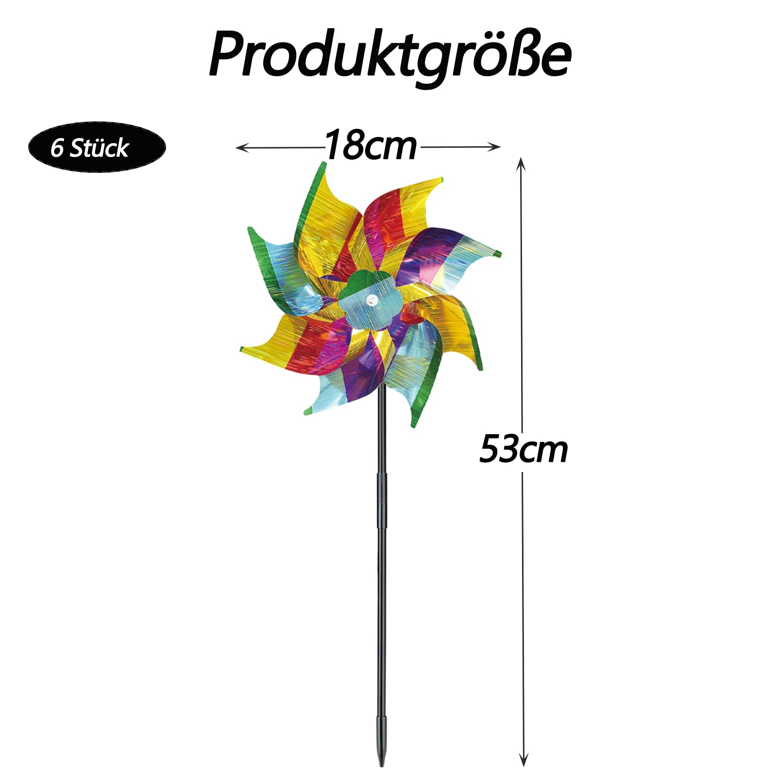 Catelves Molinillo de viento, 6 molinillos de viento, balcón, molinillo de viento, jardín, balcón, antipalomas, balcón, decoración de jardín para proteger jardín, huerto, patio (diámetro 18 cm)