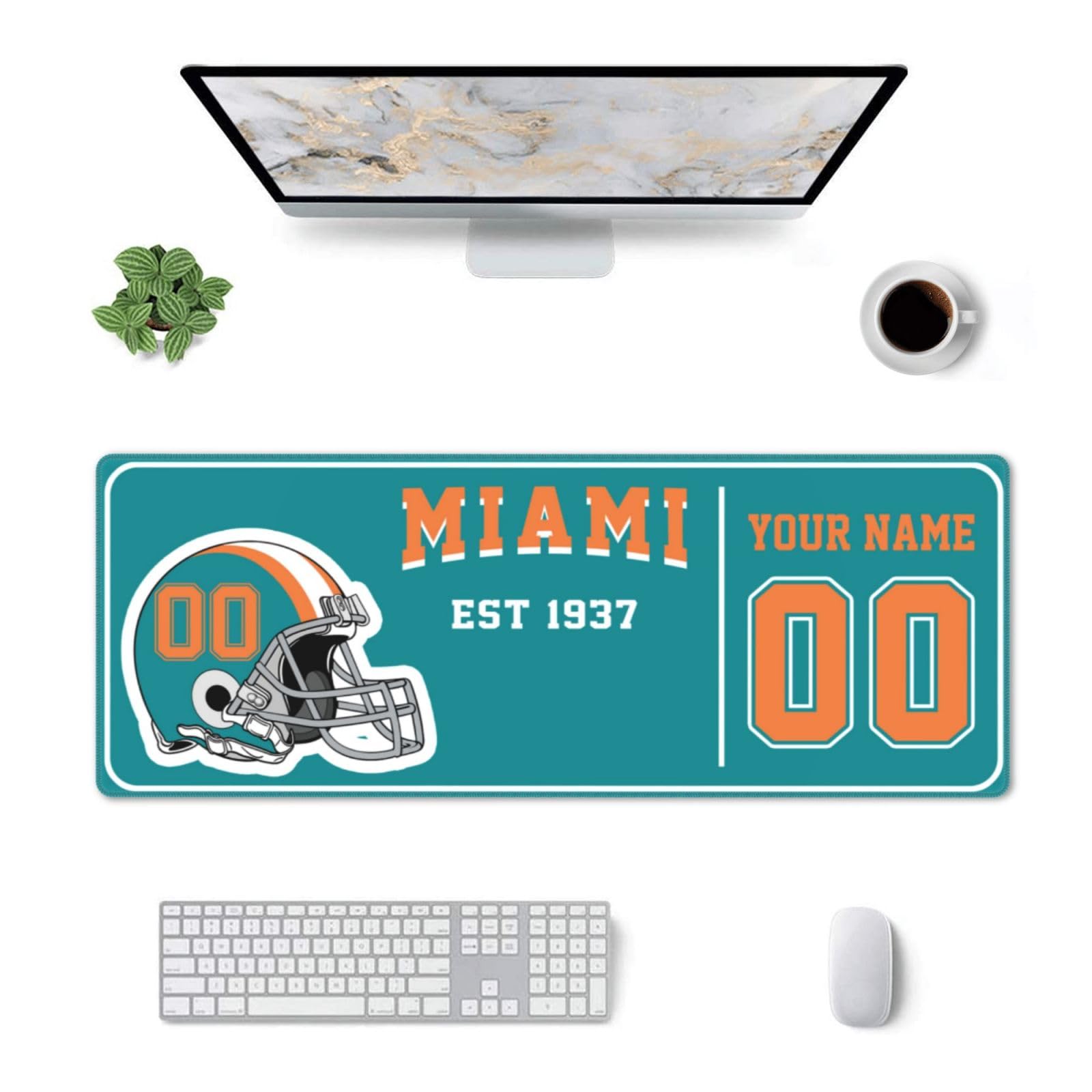 Custom Miami Mouse Pad, Personalized Mouse Pads with Name and Number, Customized Non-Slip Mousepad for Desktop, Make Your Own Desk Pad Gifts for Fans Men Women 12x31.5in