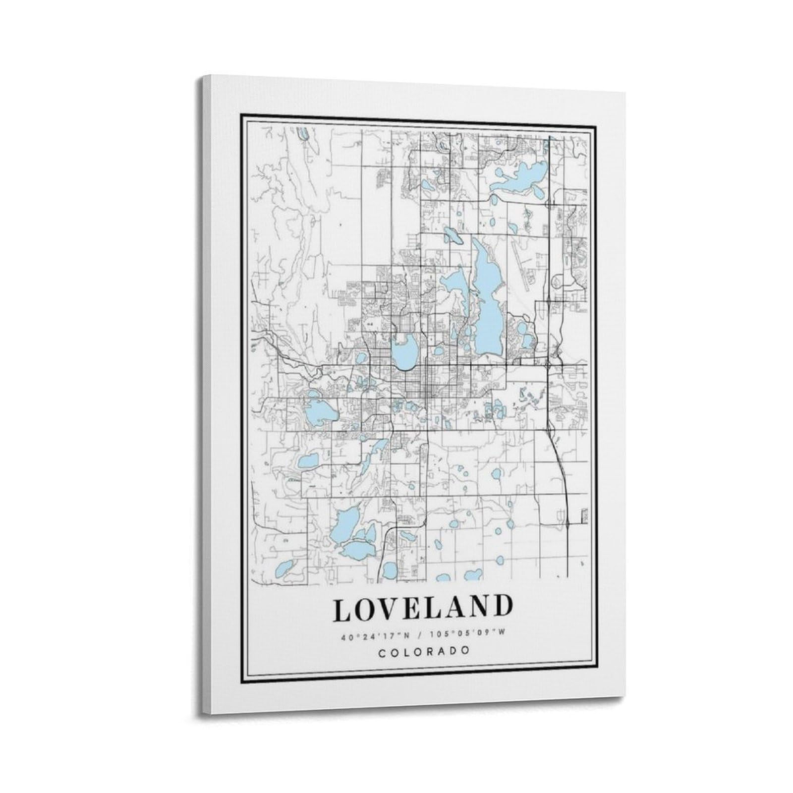 xiaoxiaoshen Loveland Colorado Map Canvas Poster Wall Art Prints Room Aesthetic Murals Bedroom And Living Decorations 24x36inch(60x90cm)