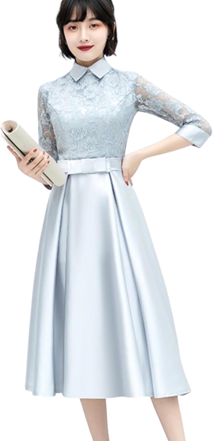 FASHION FAN Party Dress, Royal Lace, Satin, Elegant Dress, For Weddings, Coming-of-Age Ceremonies, Thank You Parties, Piano Recitals, Invitations, High Visibility, Midi Length, Mature Cute