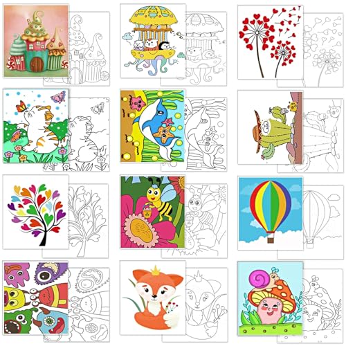 Aosemili Kids Predrawn Canvas for Painting - 12Packs 8x10 Inch Painting Canvas Panels Acrylic Paint Board for Party,Back to School and Family Time
