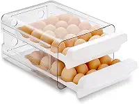 Porta-ovos para Geladeira de 2 Camadas, Recipiente de Armazenamento de Ovos Frescos, Caixa Organizadora de Plástico Transparente Empilhável, Bandeja para 40 Ovos com Alças para Cozinha e Casa