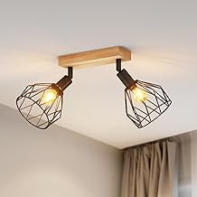LVWIT Ceiling Light 2 Bulbs E14 Ceiling Light Hallway Ceiling Spotlight Black Wood Ceiling Spotlight Wall Spotlight Swivelling 350° for Living Room Bedroom Kitchen (Light Bulb Not Included)