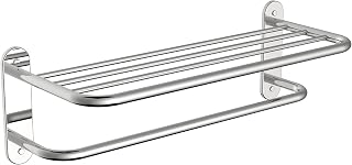 WZKALY 20-Inch Bathroom Lavatory Towel Rack Towel Shelf with Two Towel Bars Wall Mount Towel Holder, SUS 304 Stainless Steel Polished Chrome