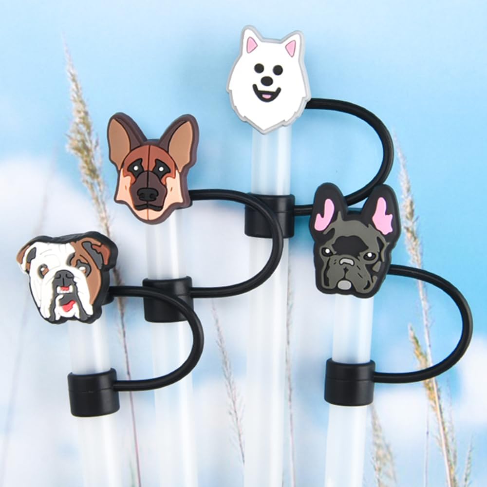 10Pcs Cute Dogs Straw Toppers for Stanley Cups, 10mm Lovely Animals Silicone Covers fit 30&40 Oz Tumbler with Handle, Reusable Straws Cover Cap for Stanley Tumblers Accessories Pack 1 - Image 6