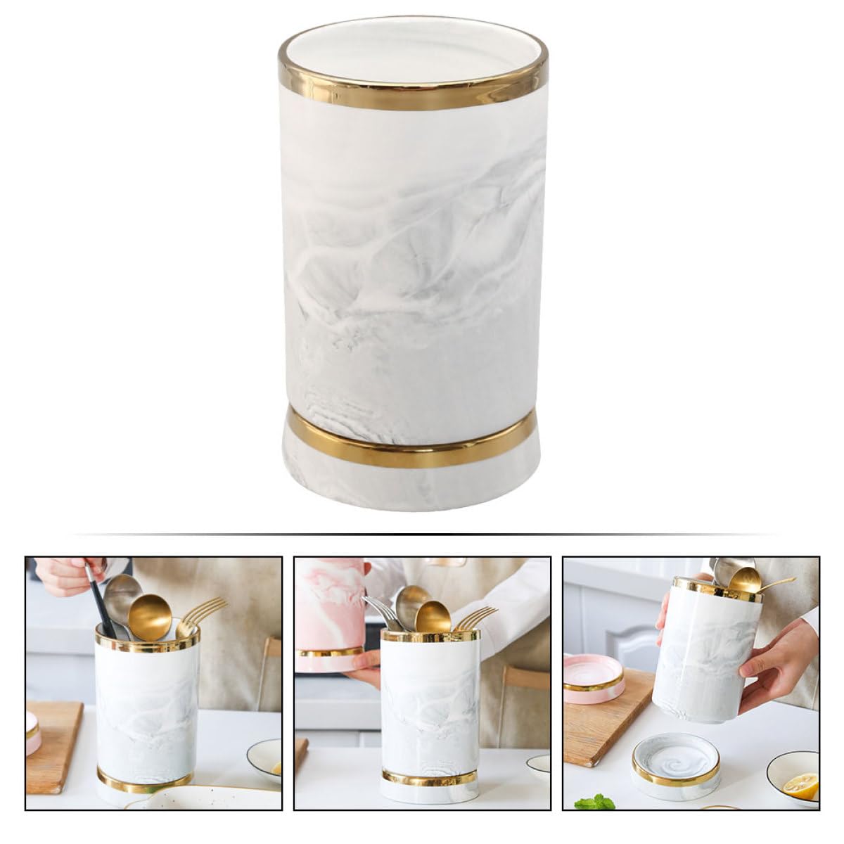 ULTECHNOVO Porte-baguettes en Céramique Décoratif Motif Marbre pour Organiser Ustensiles Cuisine, Rangement Pratique Comptoir, Design Moderne et Élégant pour Maison
