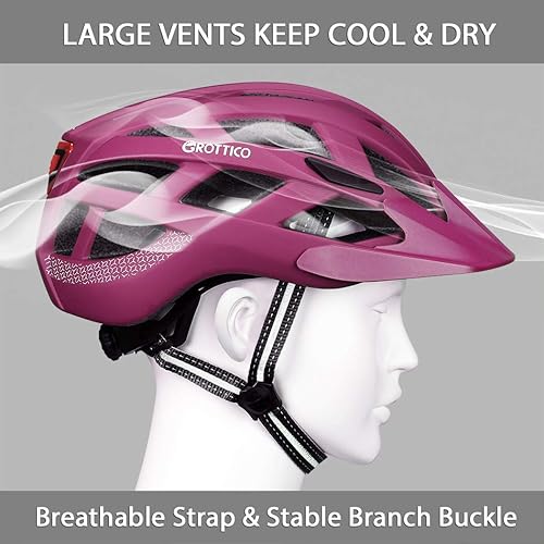 Miniatura 5 de GROTTICO - Casco de bicicleta para adultos, hombres, mujeres con luz - Casco para carretera de montaña con almohadillas de repuesto y visera