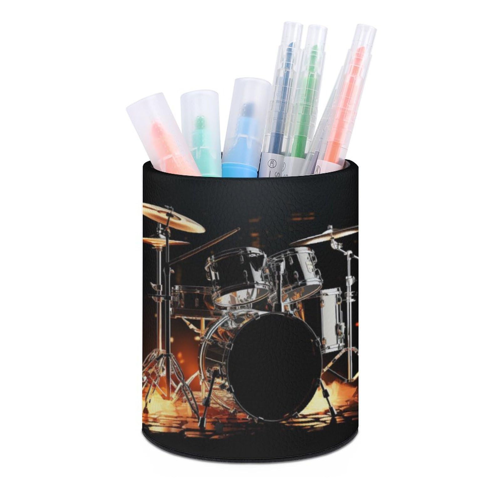 JTREHY Round Pen Holder,Drummer Printed Makeup Brush Storage Box Desktop Stationery Storage Cup Office Accessories Storage Box Pencil Storage Box for Home Office Dressing Table