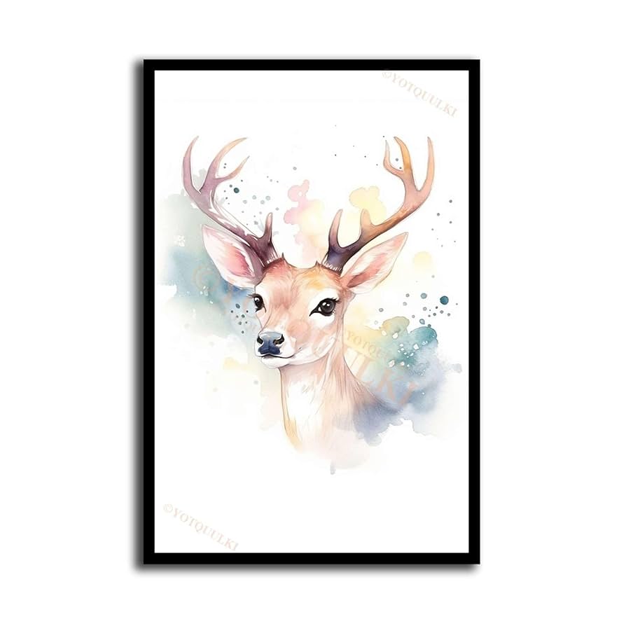 Amazon.co.jp: YOTQUULKI キャンバスプリントポスター 鹿 水彩