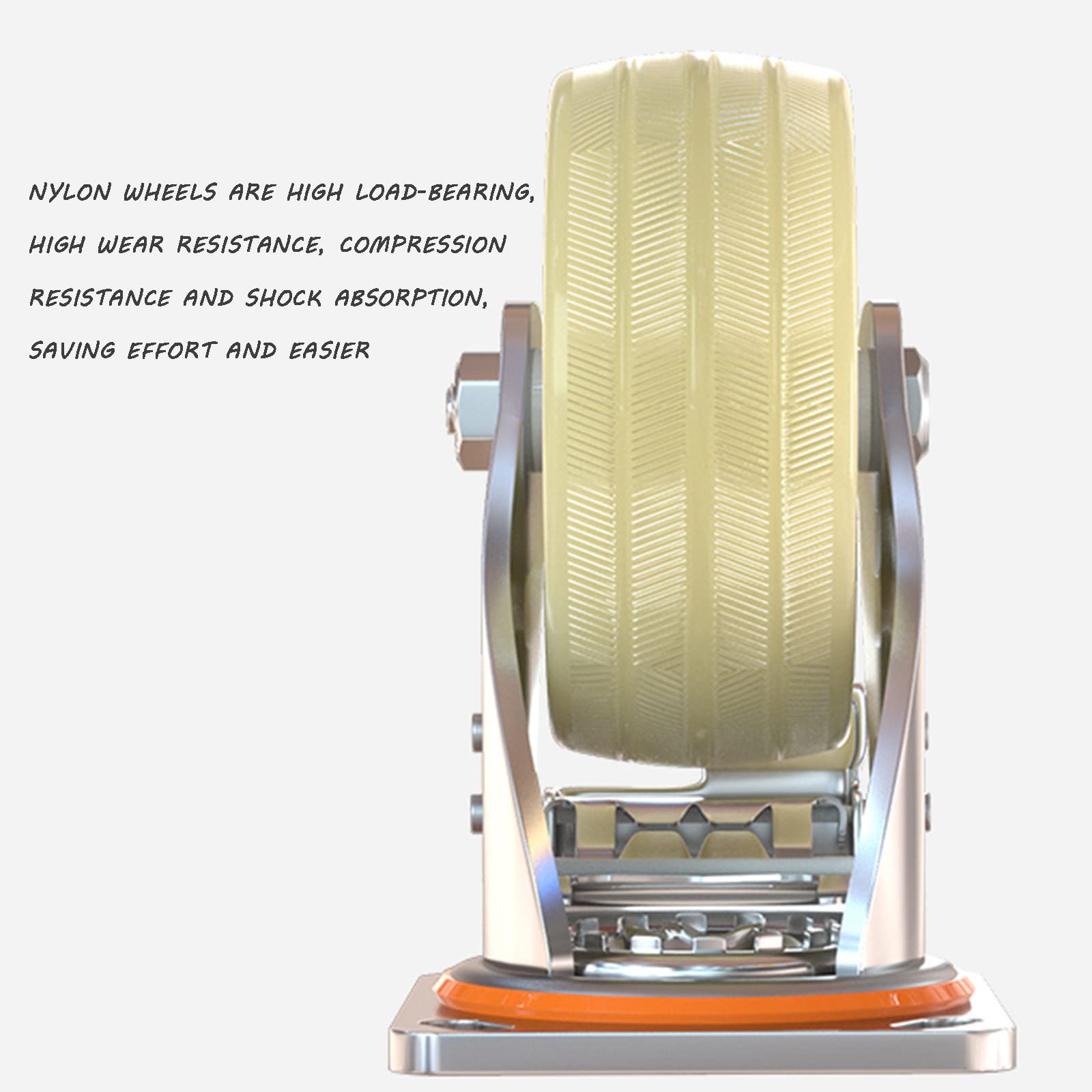 Set di 4 Ruote industriali a C Resistenti da 5 Pollici in Nylon per mobili, silenziose e Portatili, con Freno, Larghe 45 mm, rulli di Ricambio per Una Facile Mobilità.