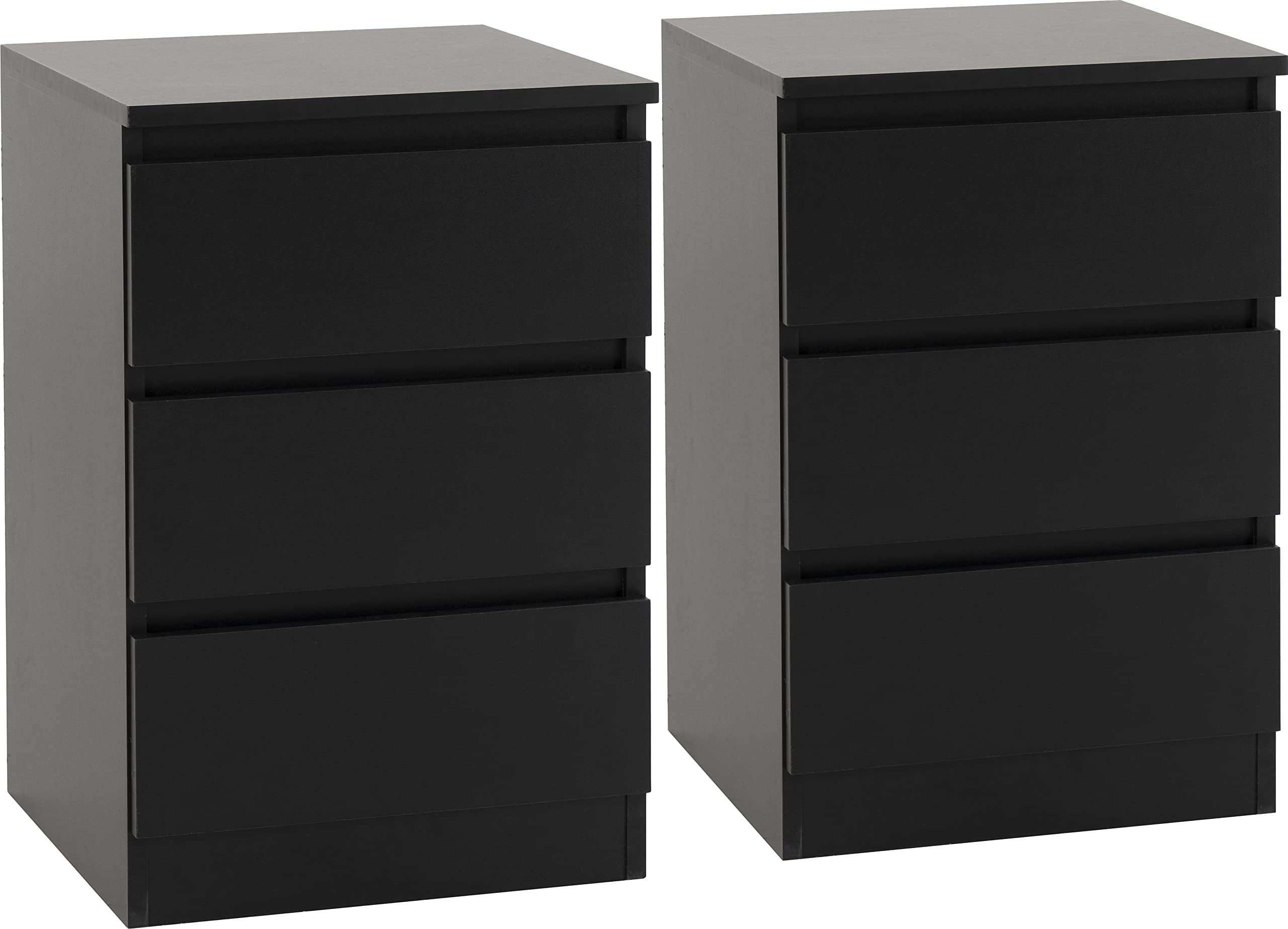 Seconique Malvern Black Pair of 3 Drawer Bedside Cabinets