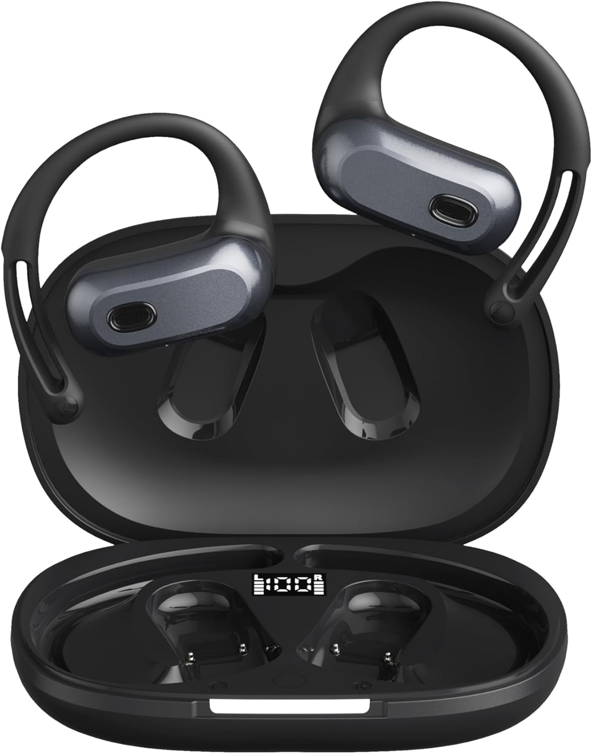 Product image of Open Ear Headphones,Silicone Ear Hanger,360-Degree Panoramic Sound,Air Conduction, LED Display,IPX7 Waterproof, Wireless Earbuds for Meeting, Driving,Traveling (Black)