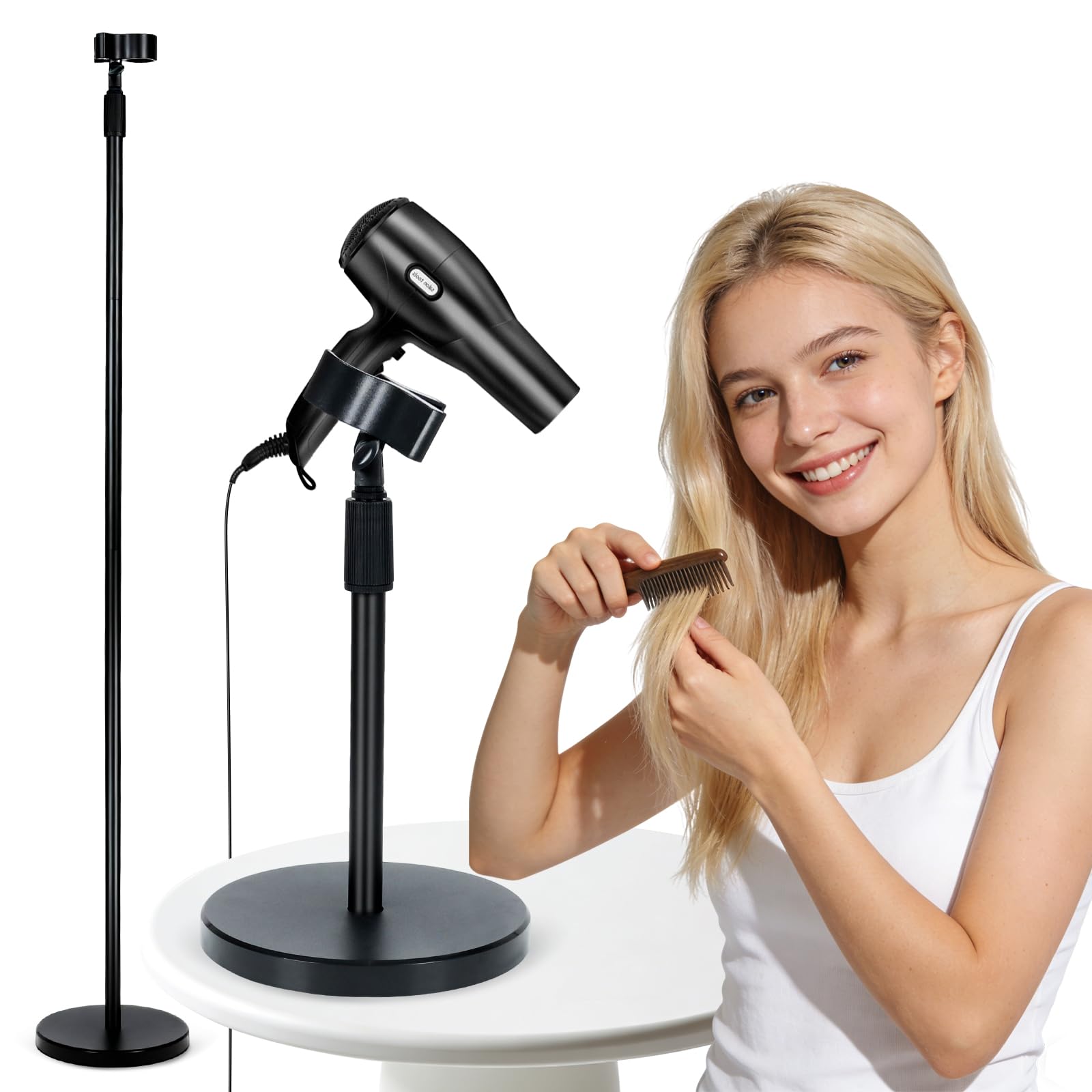 Hands Free Hair Blow Dryer Stand Holder Adjustable Mount Portable
